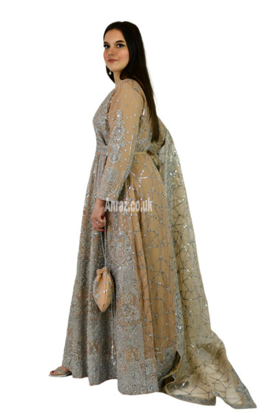 Long Heavy Anarkali Maxi outfit with matching potli bag