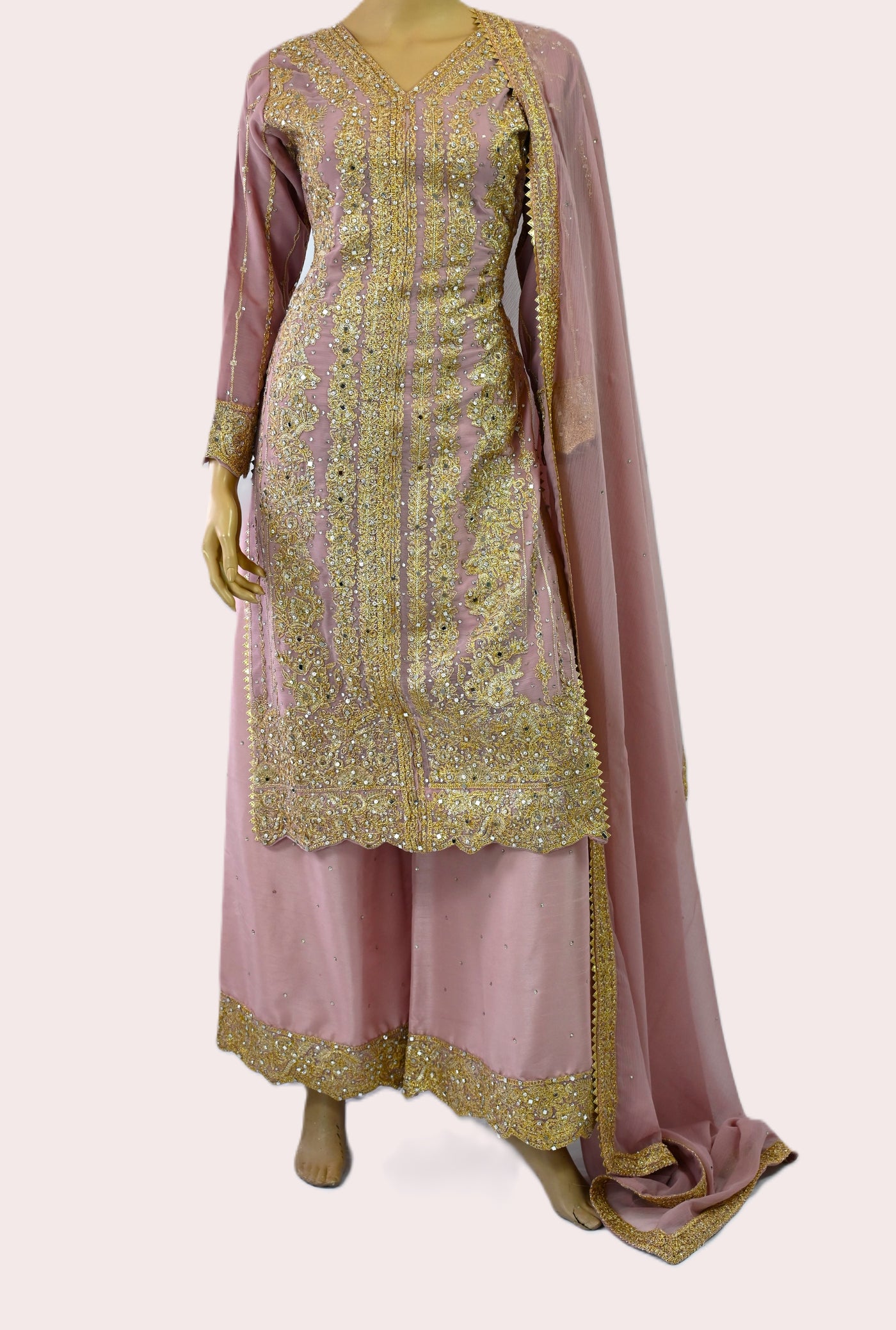 Palazzo Straight cut wide leg Salwar kameez suit | chiffon | light pink