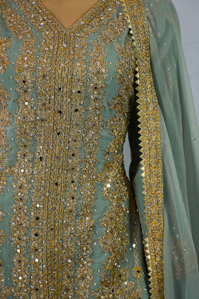 Palazzo Straight cut wide leg Salwar kameez suit | chiffon | light green