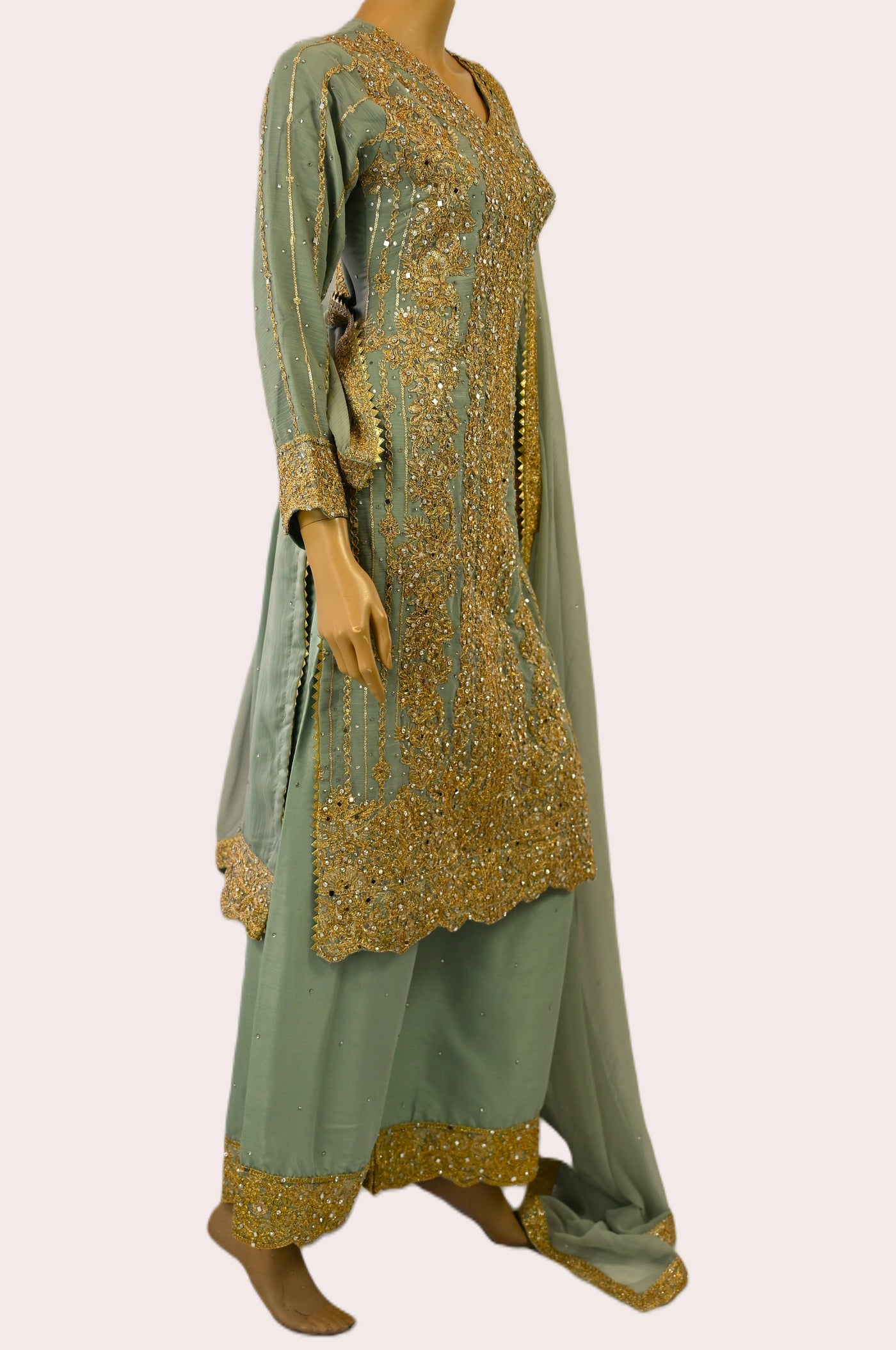 Palazzo Straight cut wide leg Salwar kameez suit | chiffon | light green