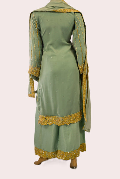Palazzo Straight cut wide leg Salwar kameez suit | chiffon | light green