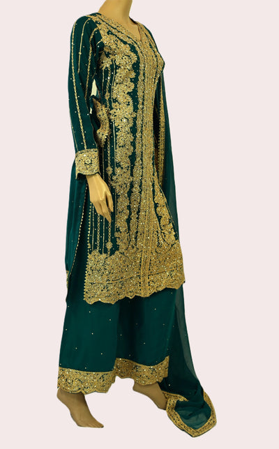 Palazzo Straight cut wide leg Salwar kameez suit | chiffon | Jade Green