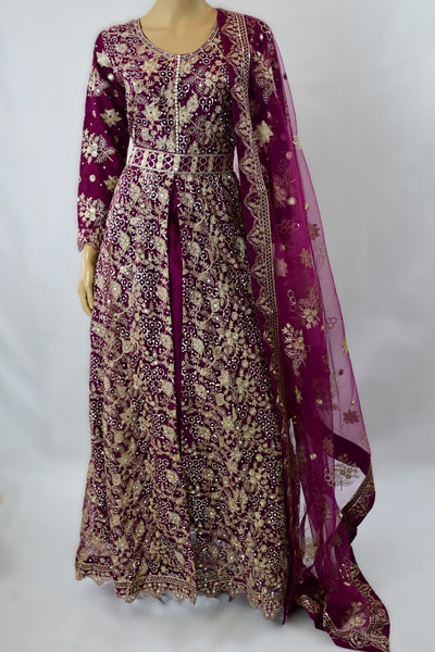 Full Long maxi dress in net | Magenta Pink