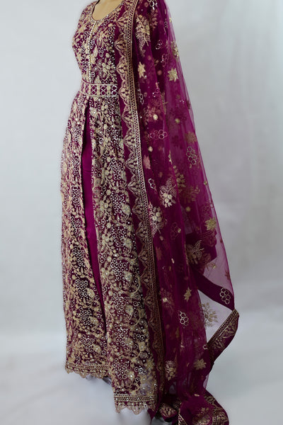 Full Long maxi dress in net | Magenta Pink