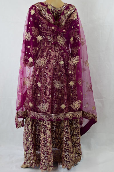 Full Long maxi dress in net | Magenta Pink