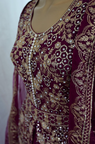 Full Long maxi dress in net | Magenta Pink