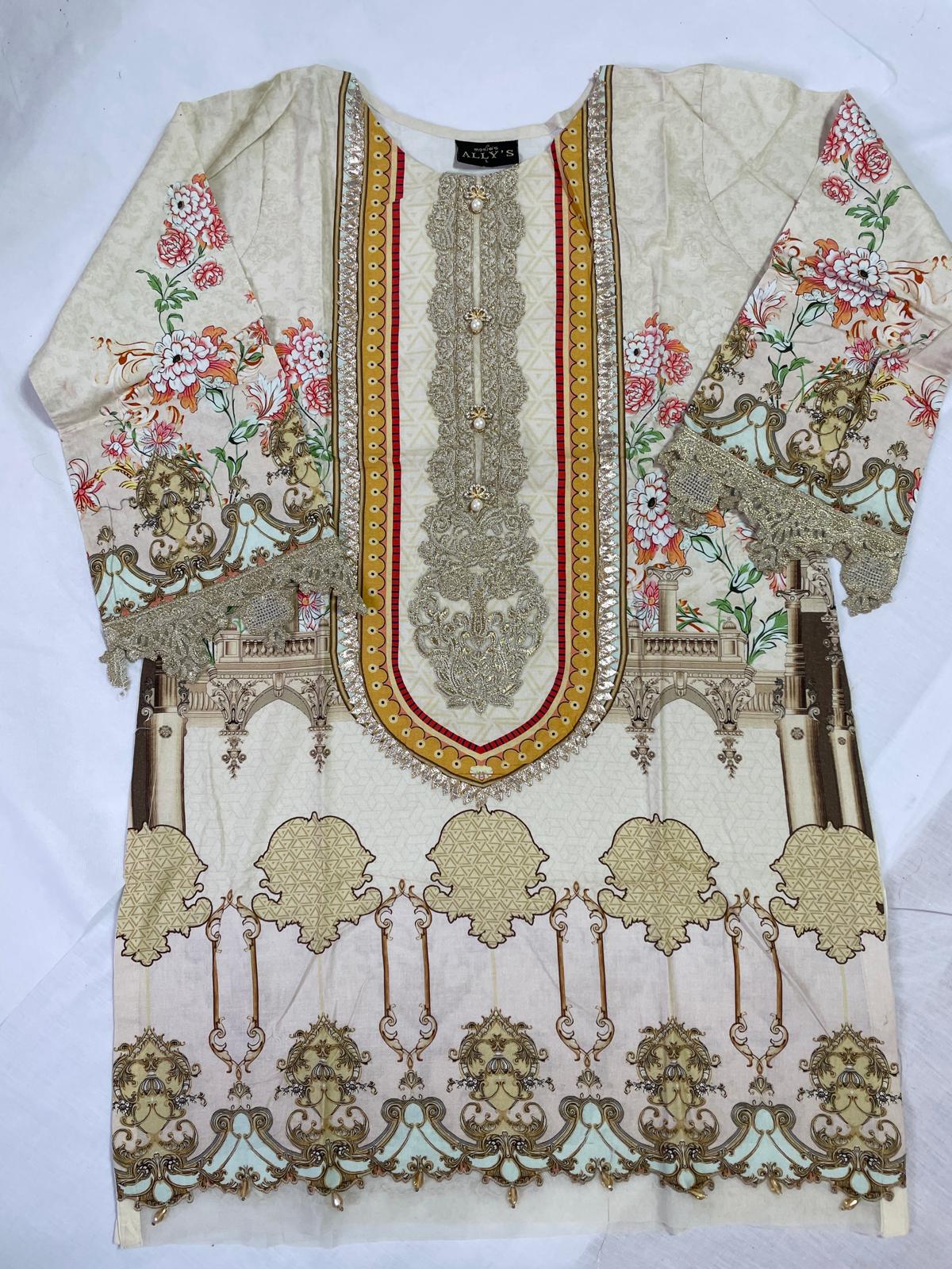 Ready to Wear Kurta Embroidered Casual cream Tops Kaftan style
