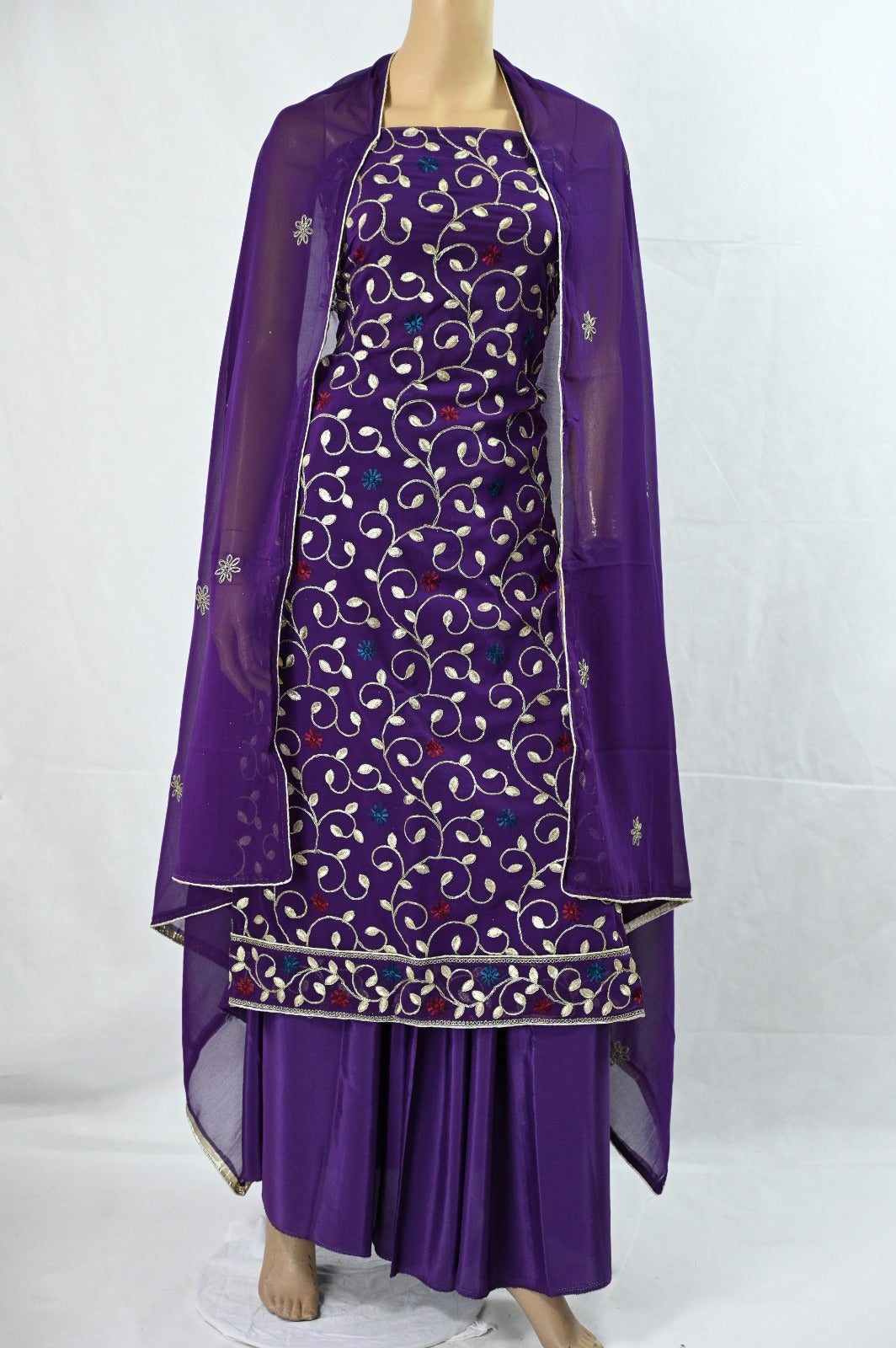 Purple Unstitched Embroidered Suit