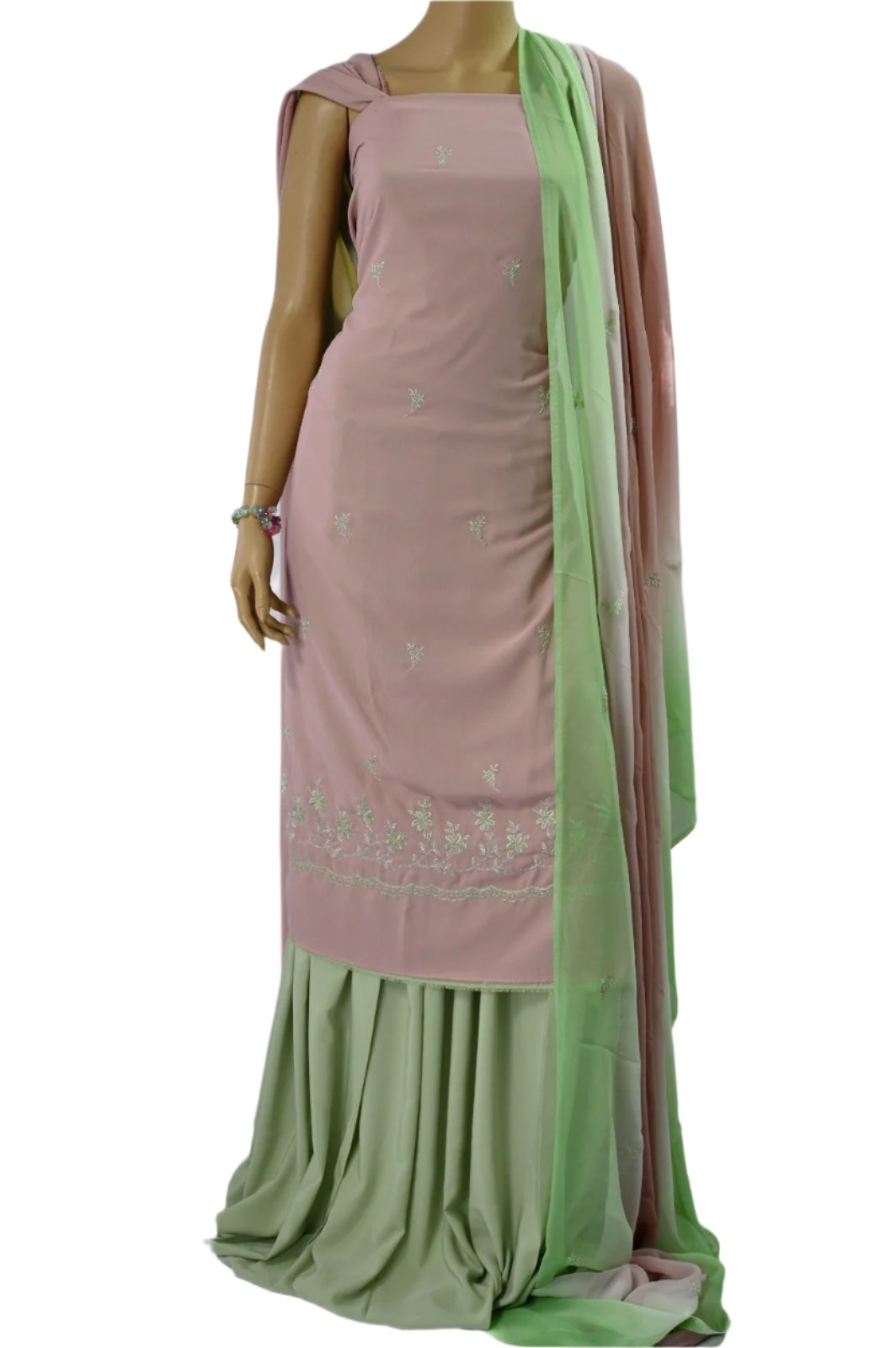 Pastel pink & mint green Unstitched Embroidered Suit