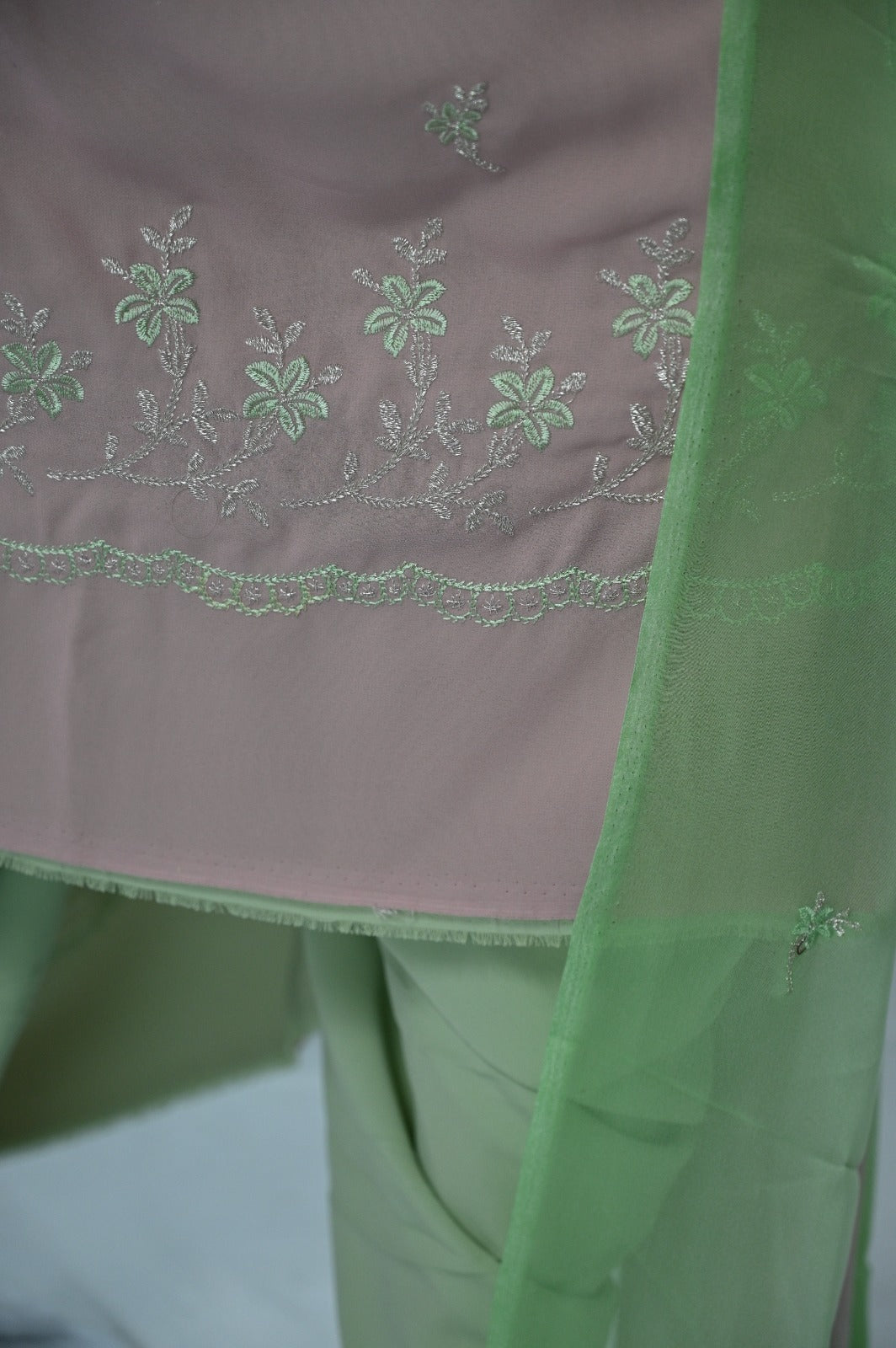 Pastel pink & mint green Unstitched Embroidered Suit