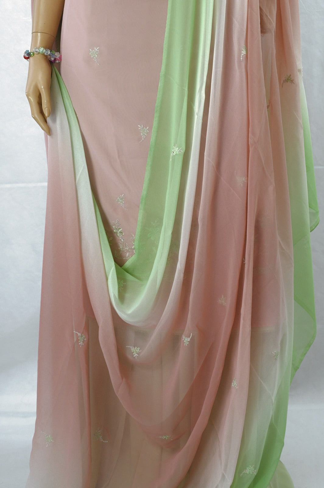 Pastel pink & mint green Unstitched Embroidered Suit
