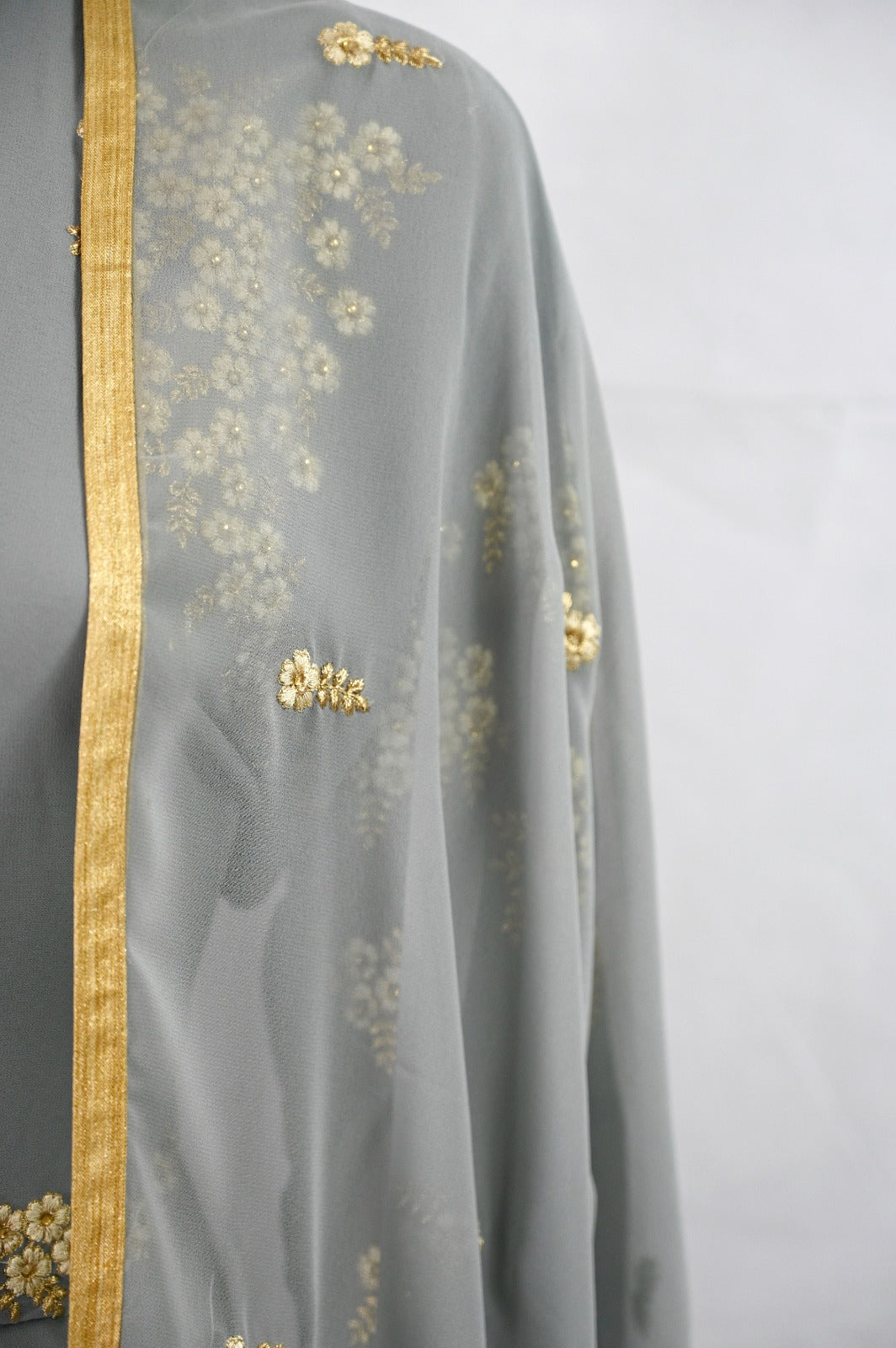 Semi Stitched Embroidered grey Anarkali dress