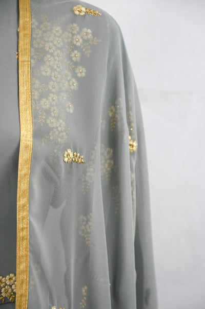 Semi Stitched Embroidered grey Anarkali dress
