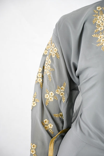 Semi Stitched Embroidered grey Anarkali dress