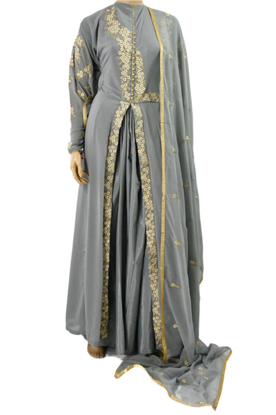 Semi Stitched Embroidered grey Anarkali dress