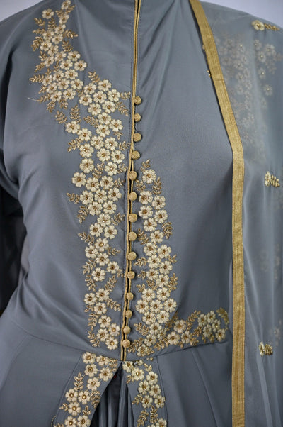 Semi Stitched Embroidered grey Anarkali dress