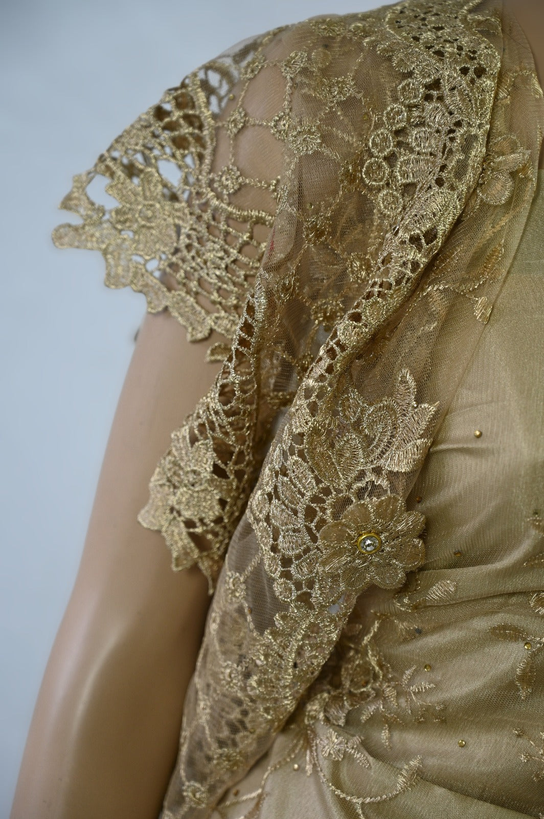 Gold Unstitched Embroidered Net lace Maxi Anarkali Dress