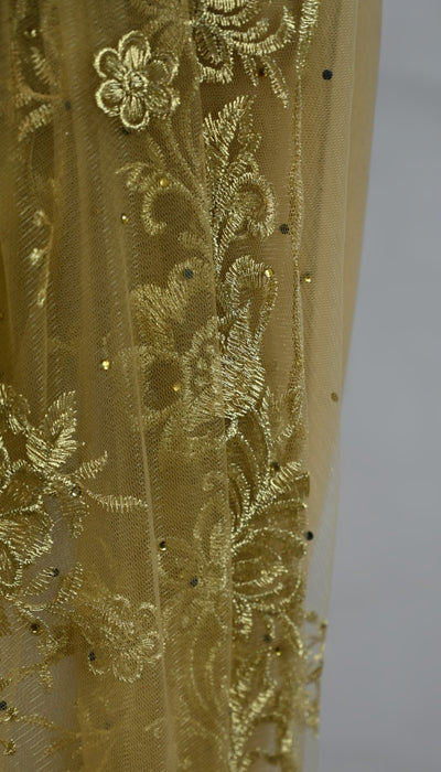 Gold Unstitched Embroidered Net lace Maxi Anarkali Dress