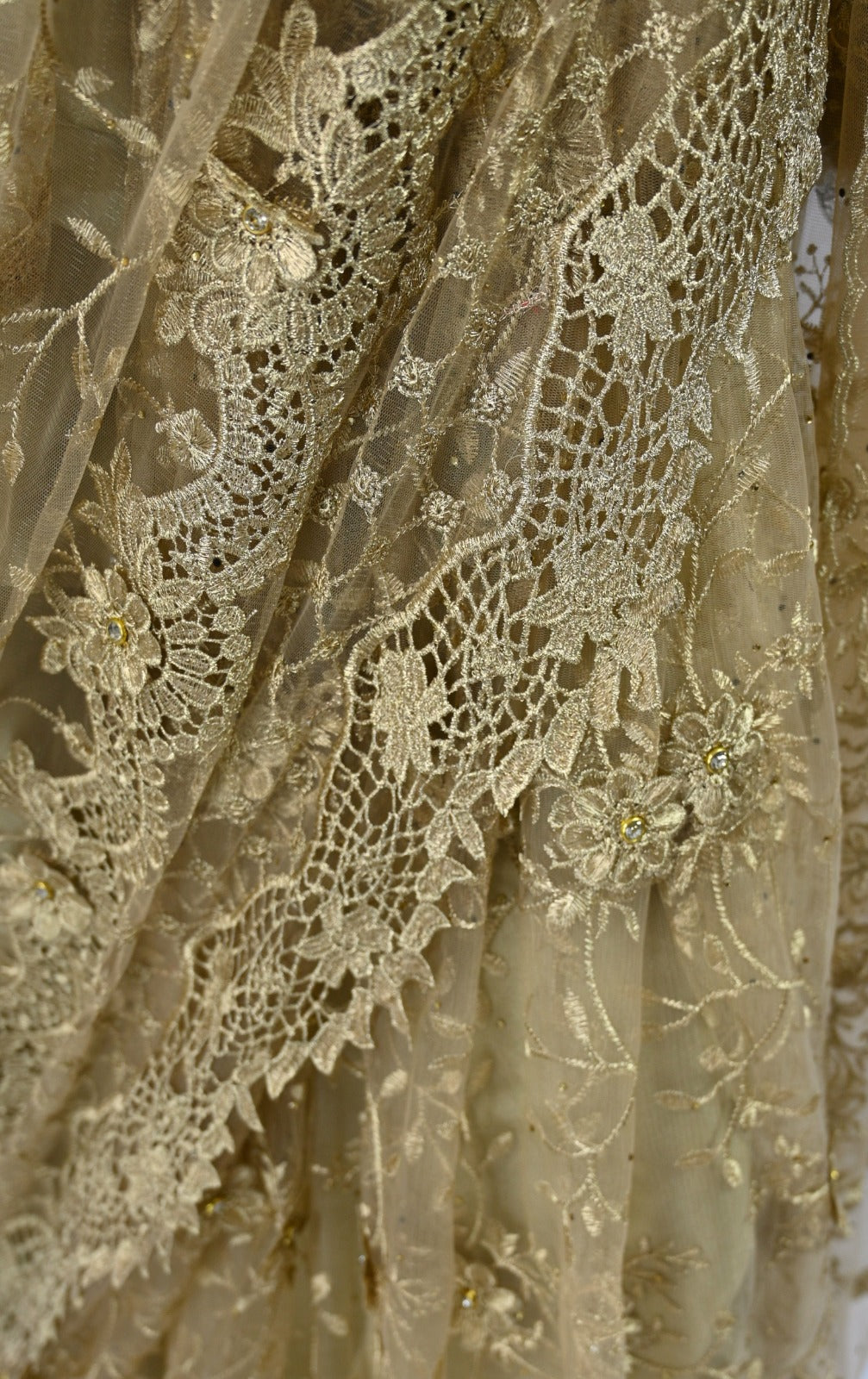 Gold Unstitched Embroidered Net lace Maxi Anarkali Dress