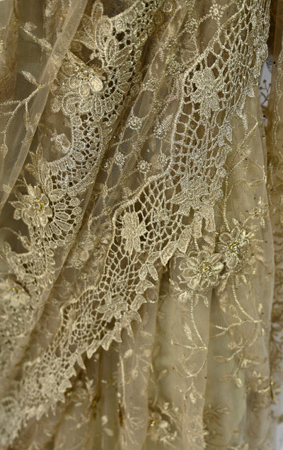 Gold Unstitched Embroidered Net lace Maxi Anarkali Dress
