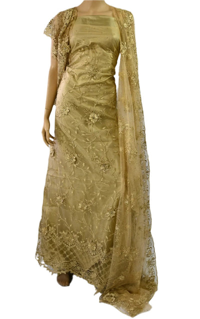 Gold Unstitched Embroidered Net lace Maxi Anarkali Dress