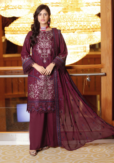 Unstitched Resham Luxury Karandi - 3PC Suit - Maroon