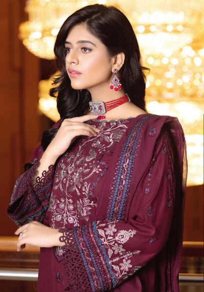 Unstitched Resham Luxury Karandi - 3PC Suit - Maroon