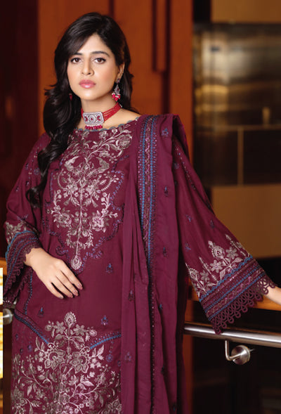 Unstitched Resham Luxury Karandi - 3PC Suit - Maroon