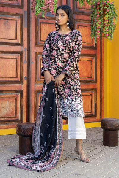 Khaadi original Lawn | Embroidered 3 Piece unstitched suit | Black