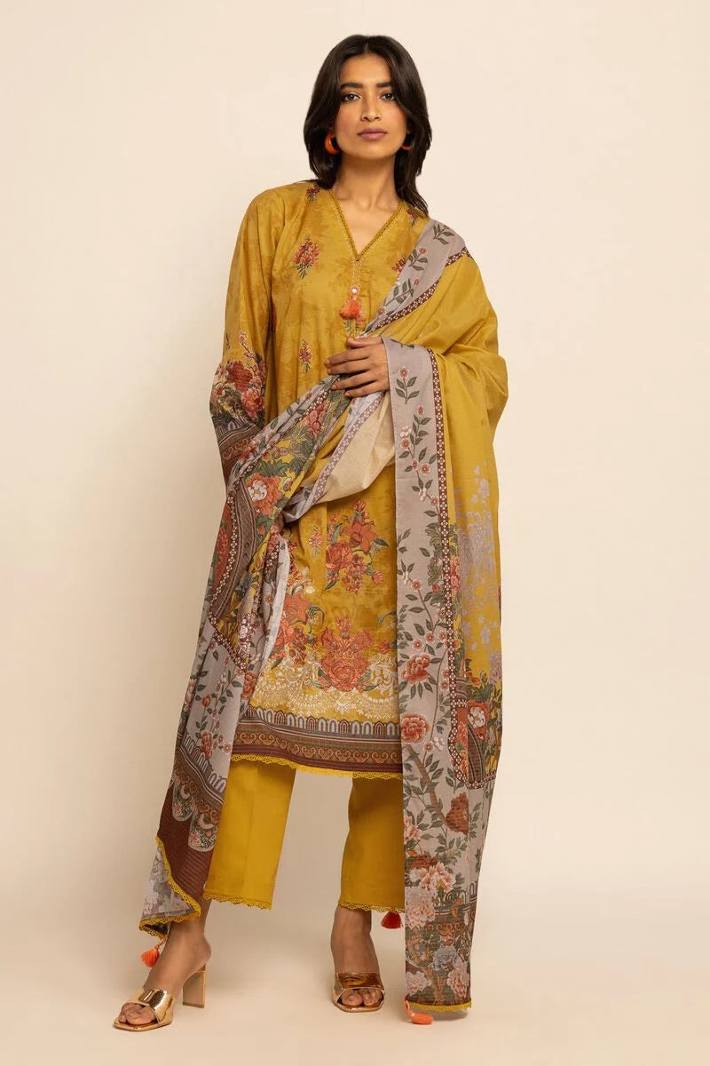Khaadi original Messuri | Embroidered 3 Piece unstitched suit |Yellow