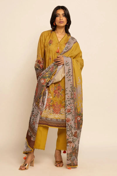 Khaadi original Messuri | Embroidered 3 Piece unstitched suit |Yellow