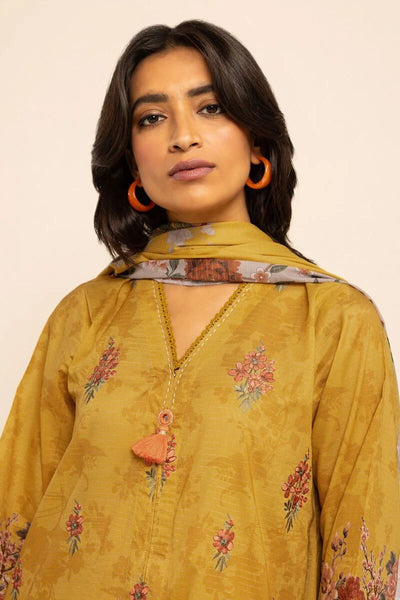 Khaadi original Messuri | Embroidered 3 Piece unstitched suit |Yellow