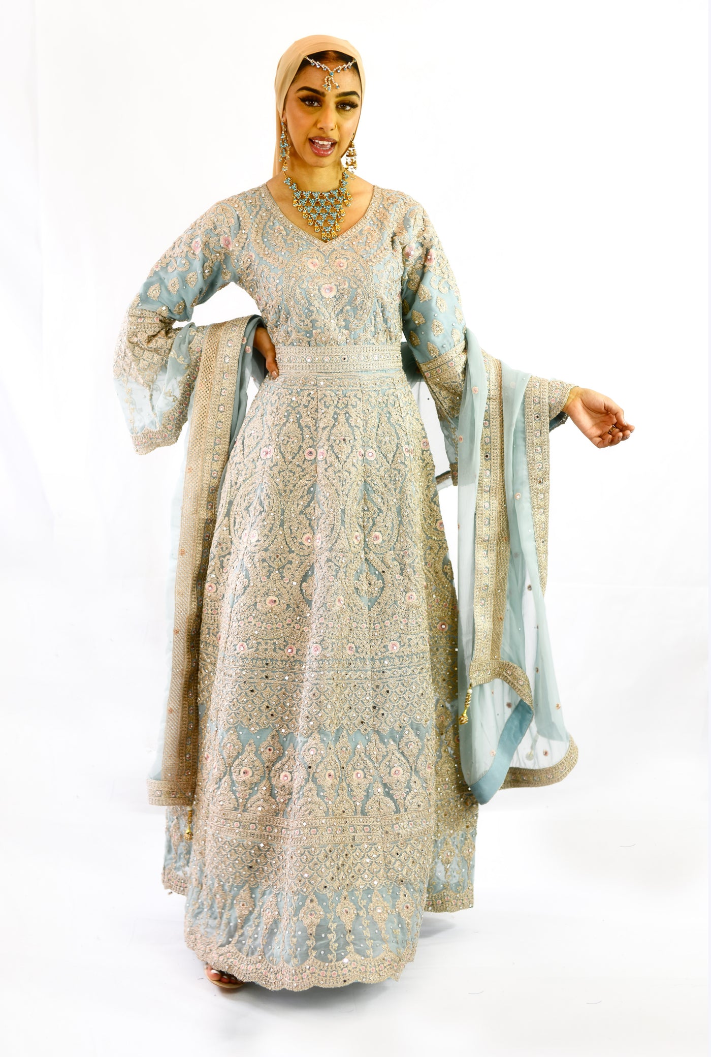 Dusky-Blue-long-maxi-Anarkali-dress-front