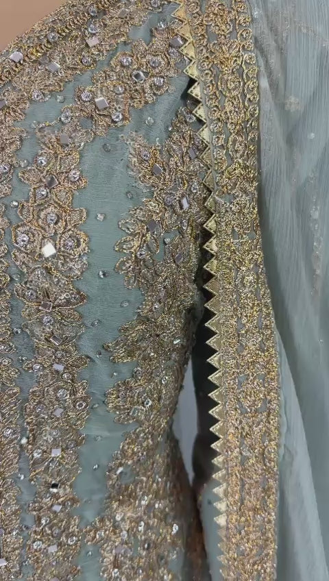 Palazzo Straight cut wide leg Salwar kameez suit | chiffon | light green