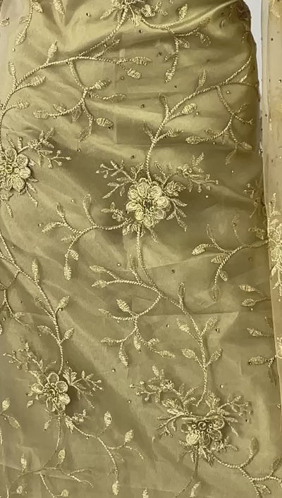 Gold Unstitched Embroidered Net lace Maxi Anarkali Dress