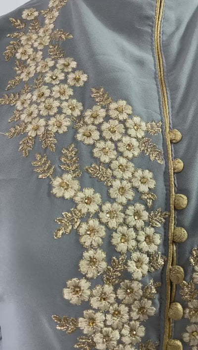 Semi Stitched Embroidered grey Anarkali dress