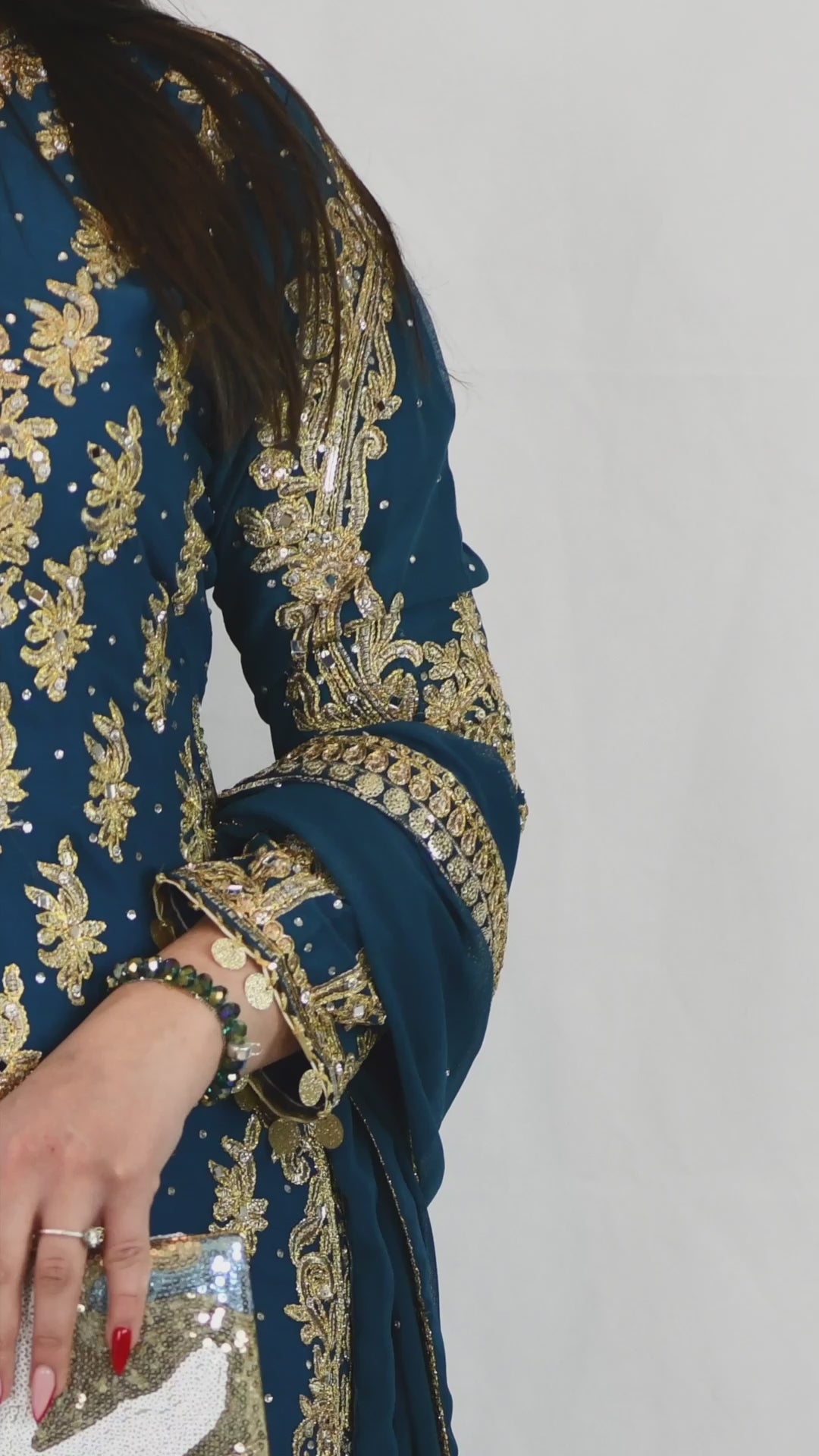 Gold embroidered Sharara suit | Navy Blue