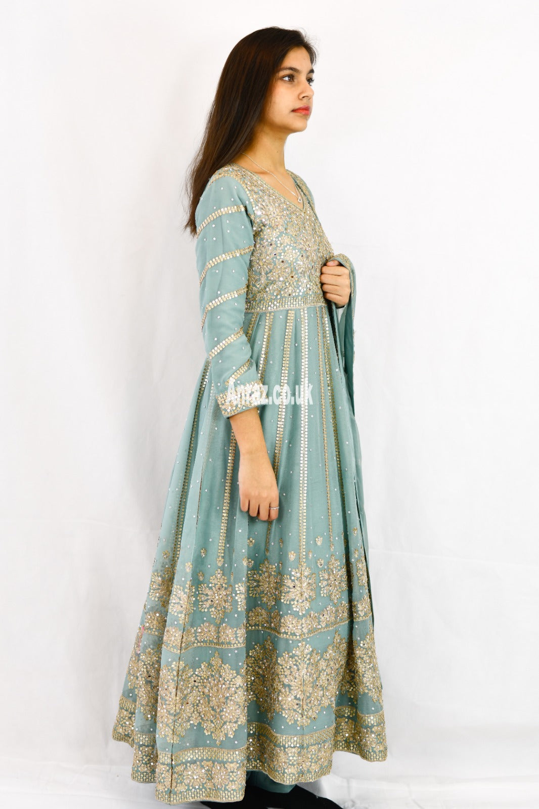 Long Maxi Dress Anarkali Chiffon Light Blue ANRAZ