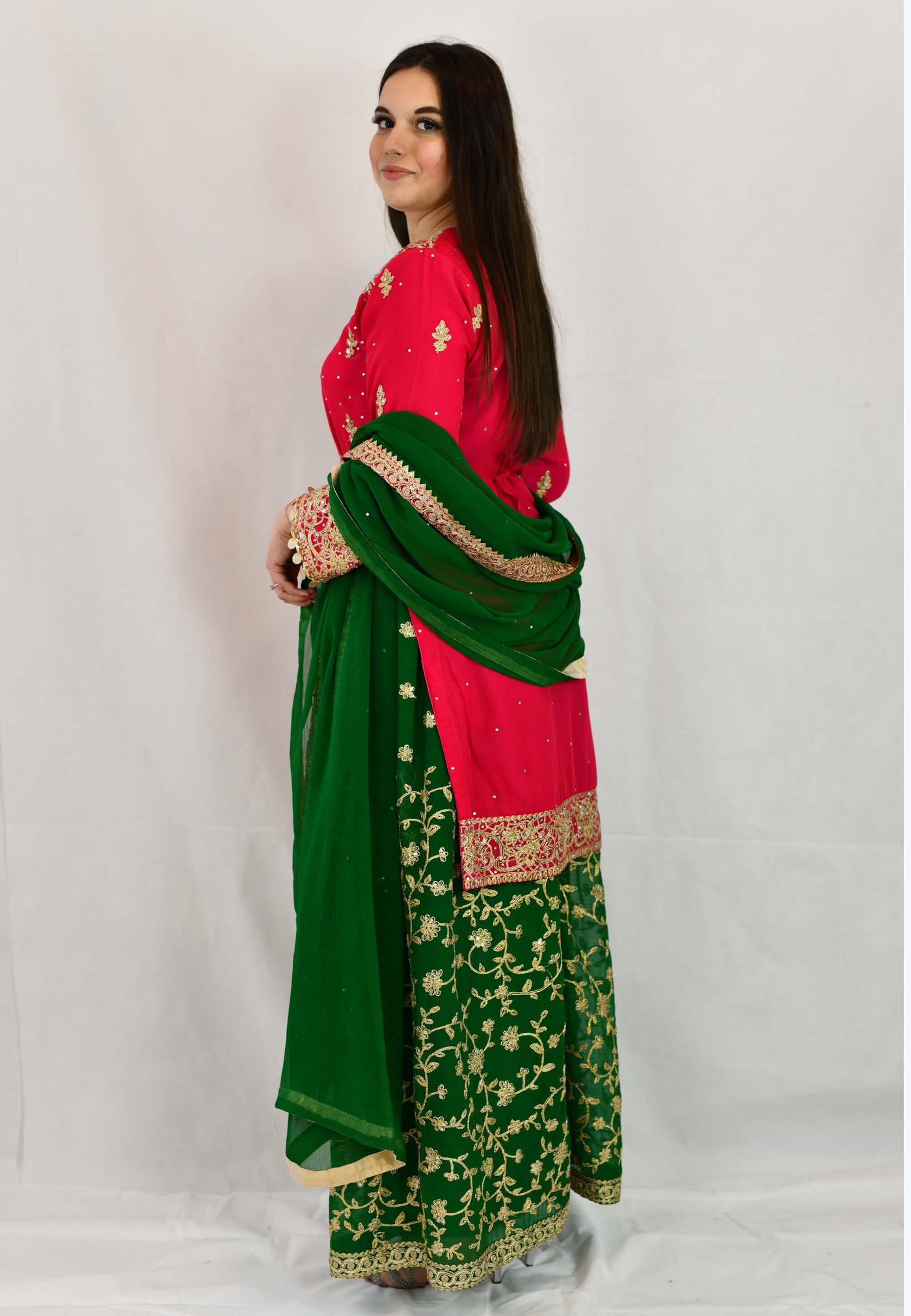 mehndi-suit-pink-top-green-sharara-showing-back
